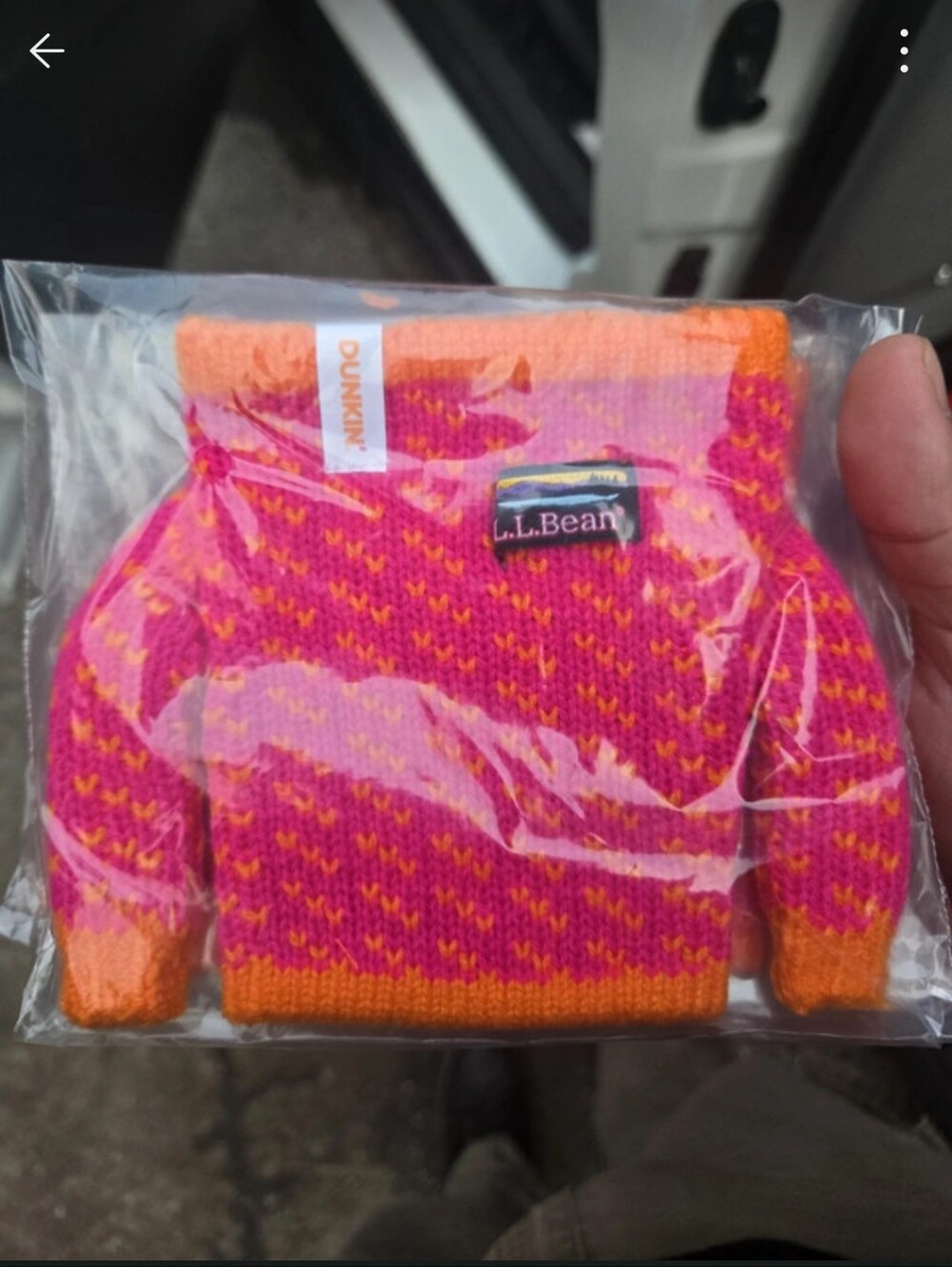 L.L. Bean Pink and Orange Knit Sweater Cup Cozy